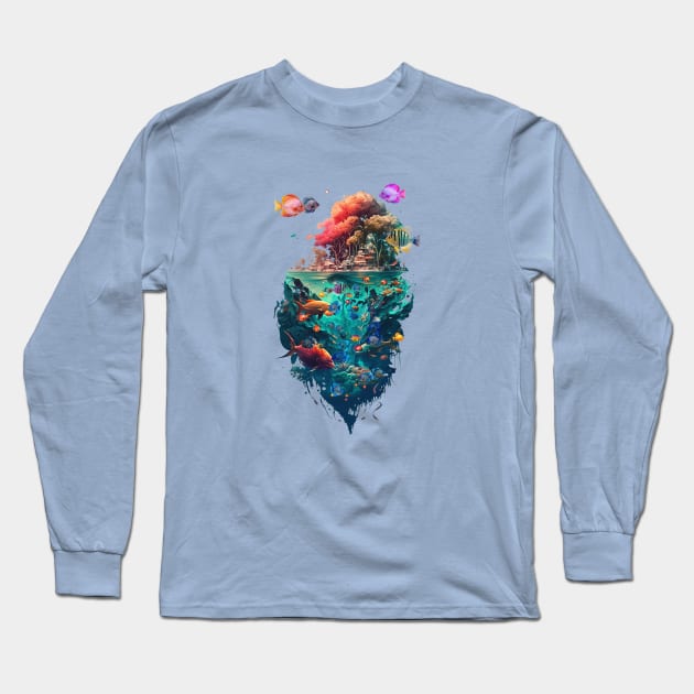 Tropical Fish Island Long Sleeve T-Shirt by DavidLoblaw